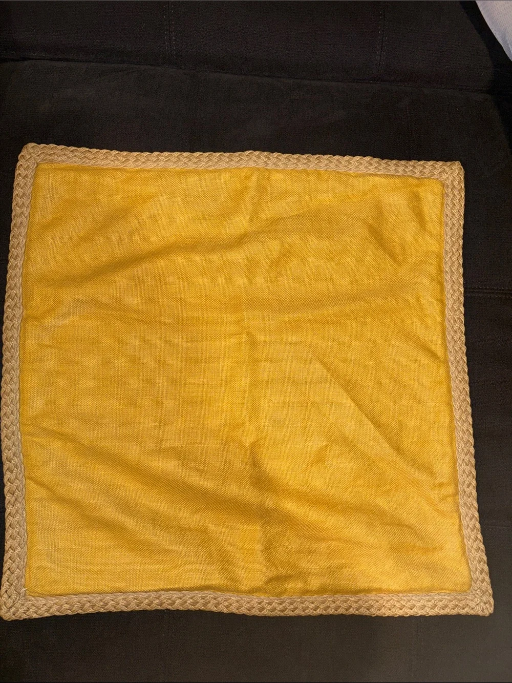 Pottery Barn Golden Yellow Linen Pillow Cover with Braided Edge & Domain cover